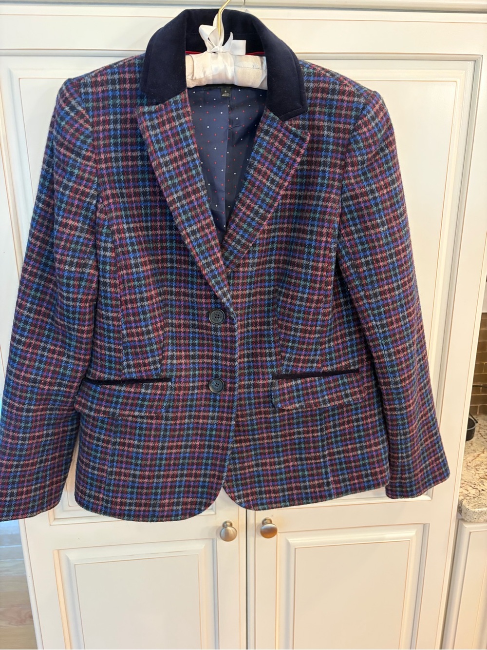 Talbots Navy Multicolor Plaid Wool-Blend Blazer